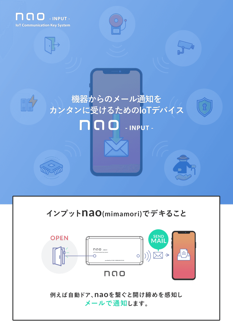 機器からのメール通知を カンタンに受けるためのIoTデバイス「インプットnao(mimamori)」