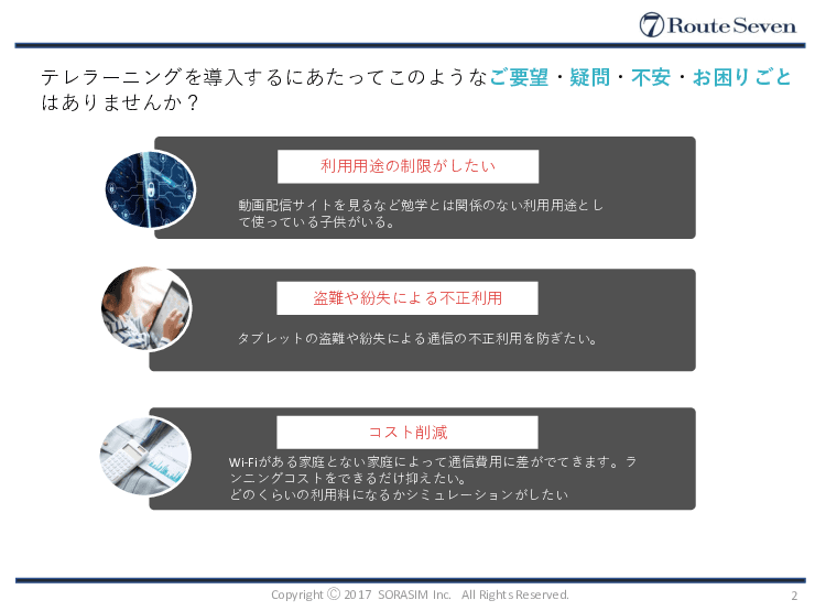 テレラーニング用モバイル通信サービス(Route7)