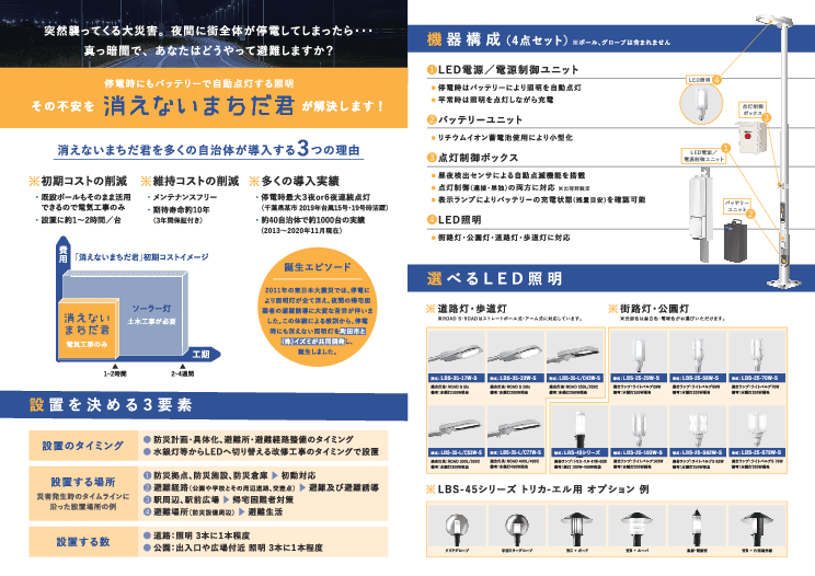 災害・停電時対応型　LED無停電 照明装置「NEW 消えないまちだ君」