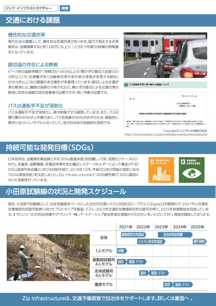 新交通システムの電動自走型ロープウェイZipparは、人の移動をスムーズにします。