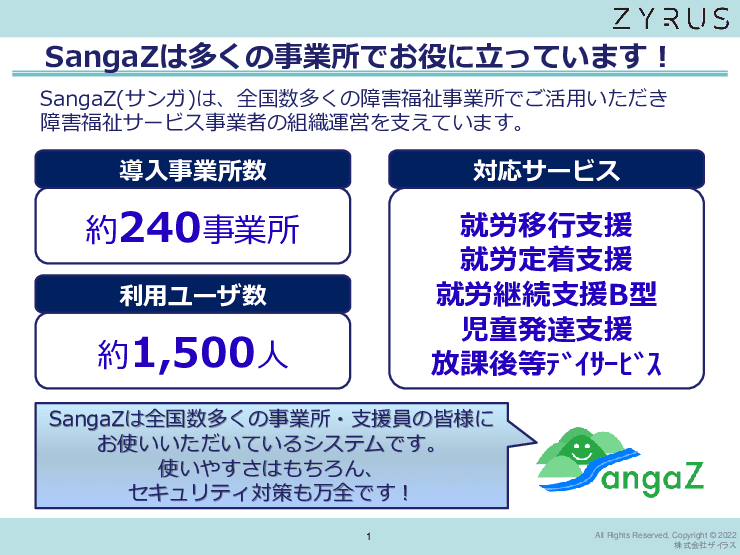 障害福祉事業者専用支援システム「SangaZ(サンガ)」