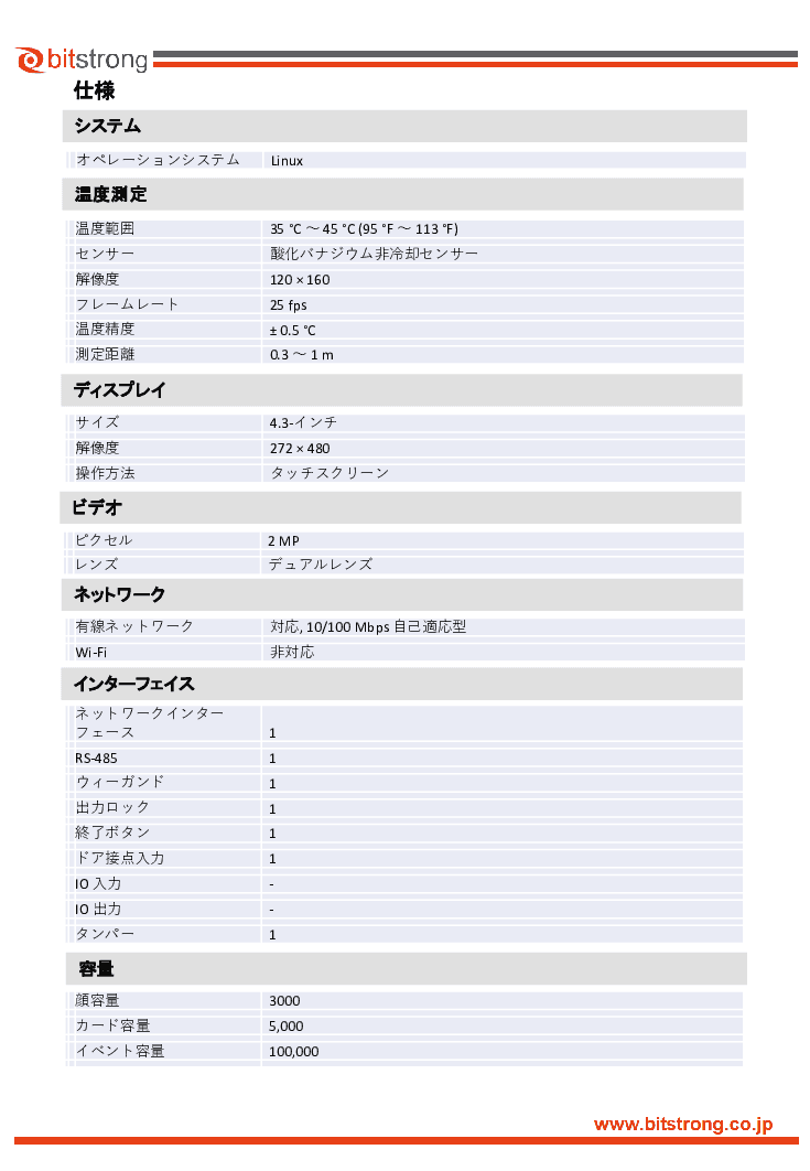 顔認識型サーモグラフィ カメラ分離型 BS-K1T341BMI-T