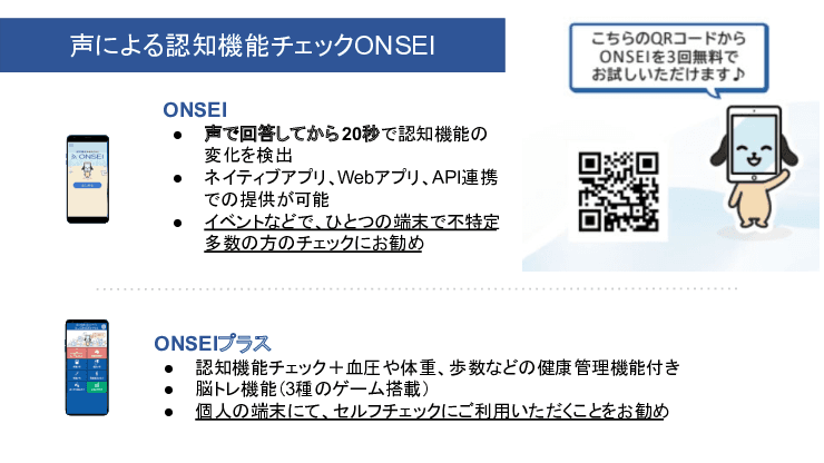 アプリから流れる簡単な質問に『声』で回答。AIが声を解析し、結果表示までわずか20秒。認知症の早期発見、生活習慣をふり返る機会を提供するセルフチェックアプリ