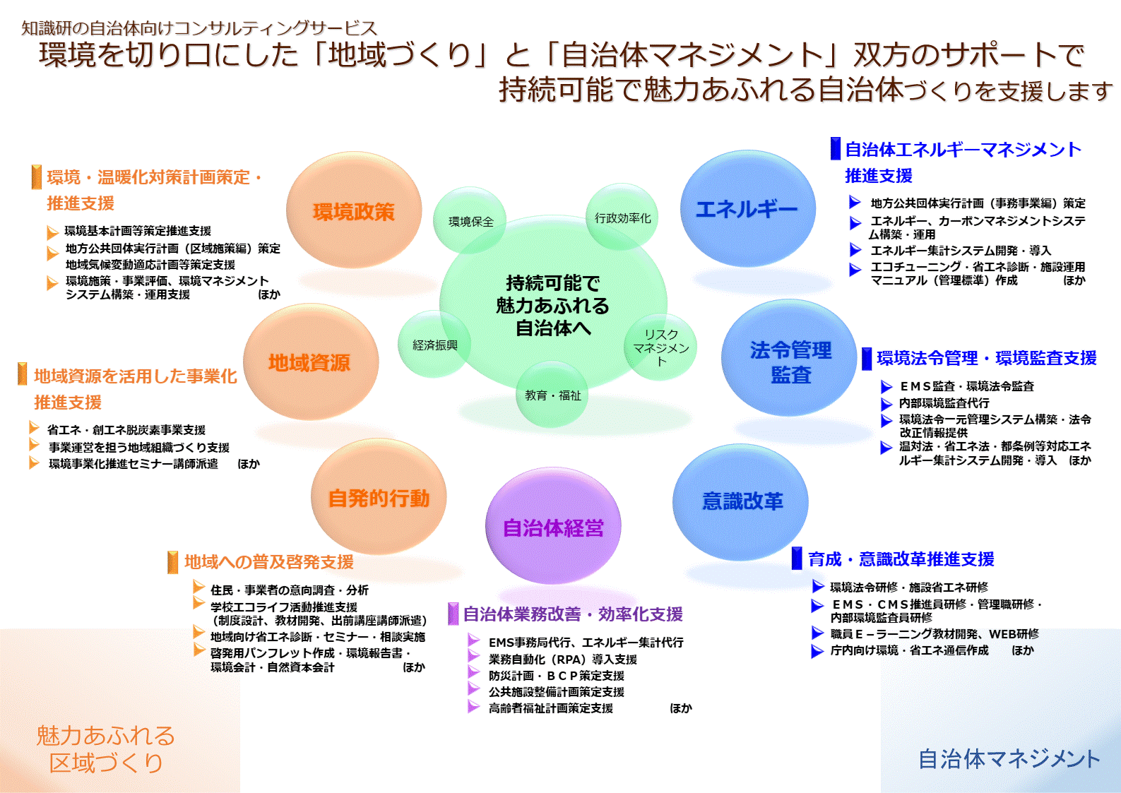 環境基本計画、実行計画（事務事業編、区域施策編）、地域気候変動適応計画策定支援