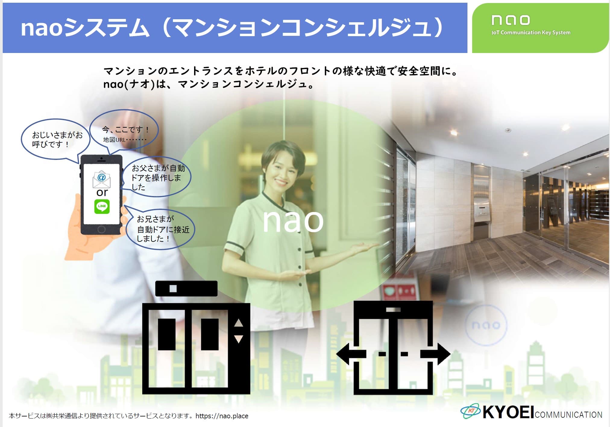 スマートフォンでドアの操作を管理「nao」