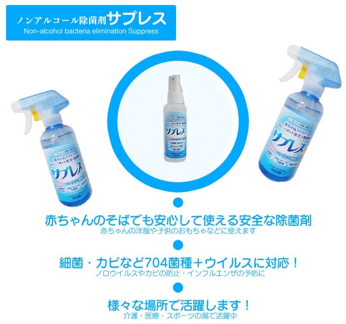 ☆脱アルコール☆手肌に優しい安心・安全な除菌剤「サプレス」（一般社団法人日本マタニティフード協会加盟店）