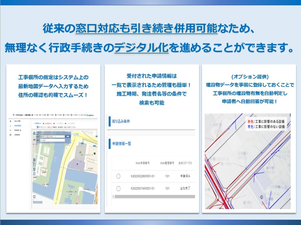 地下埋設物調査・施工協議・立会受付申請のデジタル化を実現！ 「立会受付Webシステム」