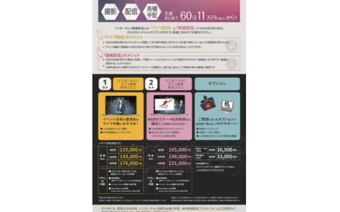 プロ撮影スタッフによるカンタン安心の「インターネットライブ動画配信プラン」