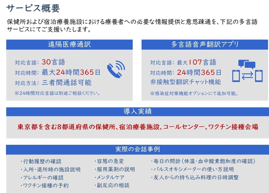 遠隔医療通訳サービス「my mediPhone」 全国の宿泊療養施設、保健所、ワクチン接種会場等にて外国人療養者とのコミュニケーションを支援
